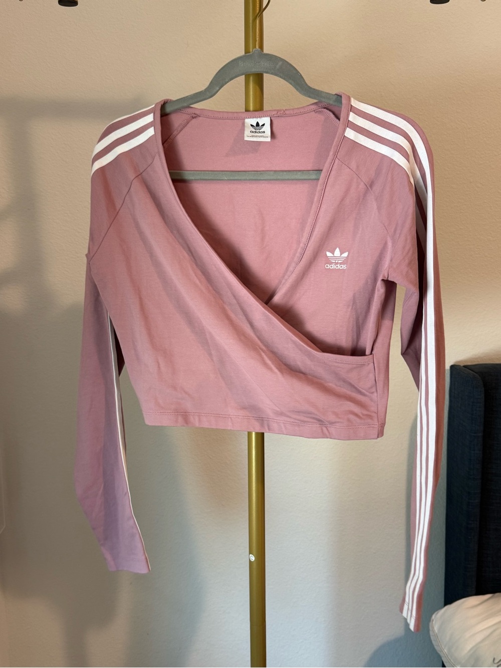 adidas Pink Wrap Crop Top with White Stripes
